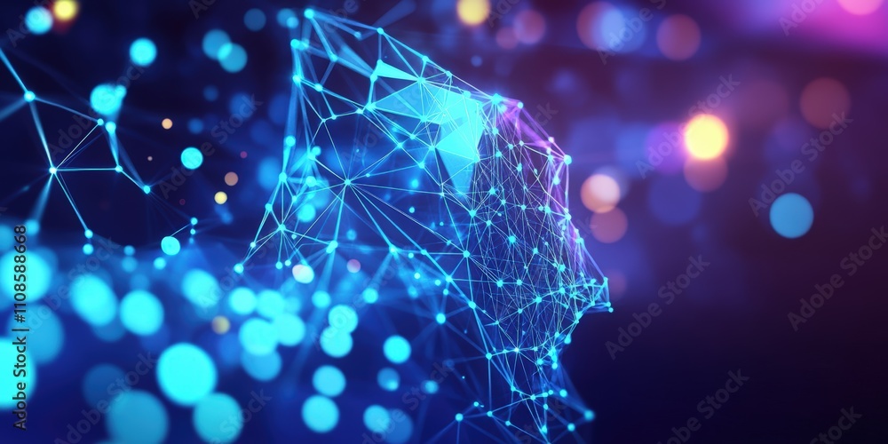 Poster abstract polygonal background with glowing blue dots and lines for technology and innovation concept