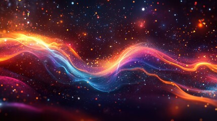 Fototapeta premium Abstract Cosmic Nebula Vibrant Glowing Waves of Light and Energy with Sparkling Particles - High-Resolution Background Image