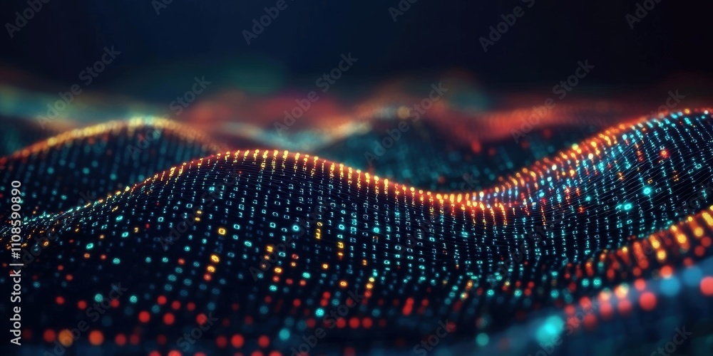 Aufkleber abstract digital background featuring data waves with glowing particles, ideal for technology and sc