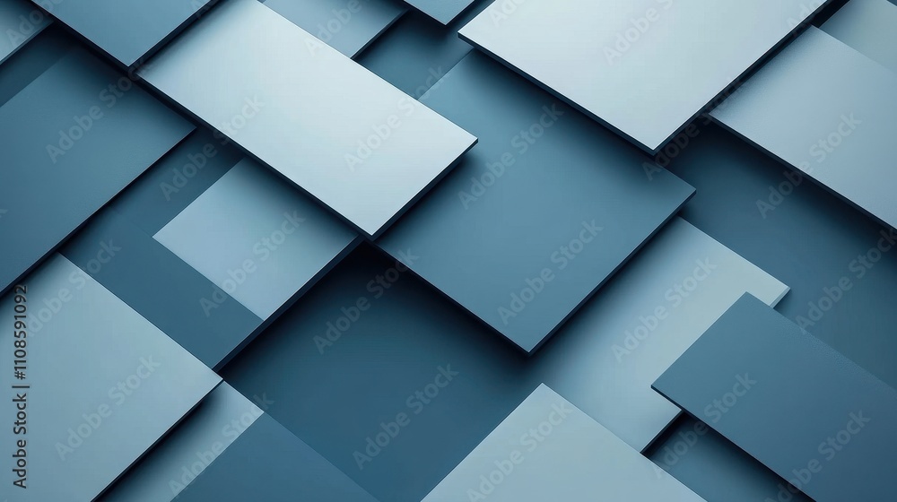 Poster abstract geometric background overlapping teal and blue squares and rectangles - modern design textu