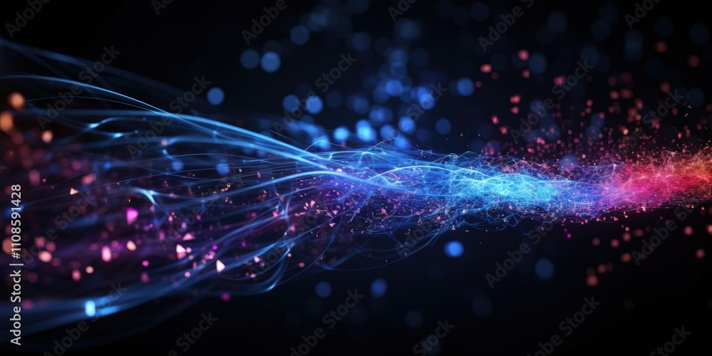 Poster dynamic light beams with vibrant colors creating a stunning visual display against a dark background
