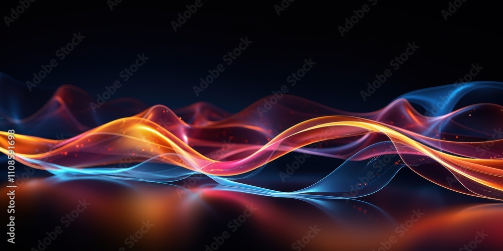 Poster abstract digital background with colorful waves in shades of orange, blue, and red creating a dreamy