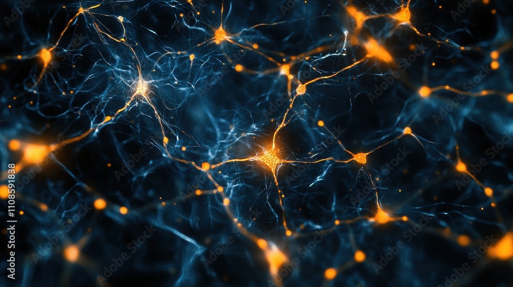 Aufkleber microscopic view of neuron network abstract neural connections, brain cells, synapses, and neurologi
