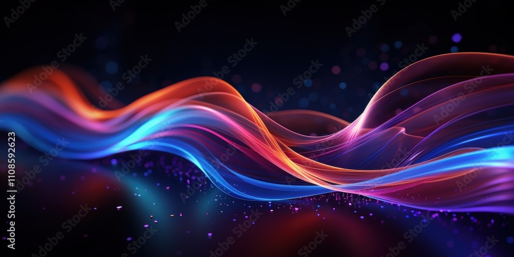 Poster colorful abstract background with flowing waves of light and sparkles for digital art or design proj