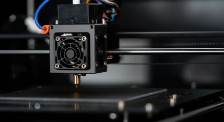 Fototapeta premium 3D Printer Extruder Close-up Black Filament Preparation