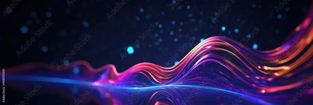 Poster vibrant digital abstract background with flowing lines, glowing particles, and smooth curves for mod