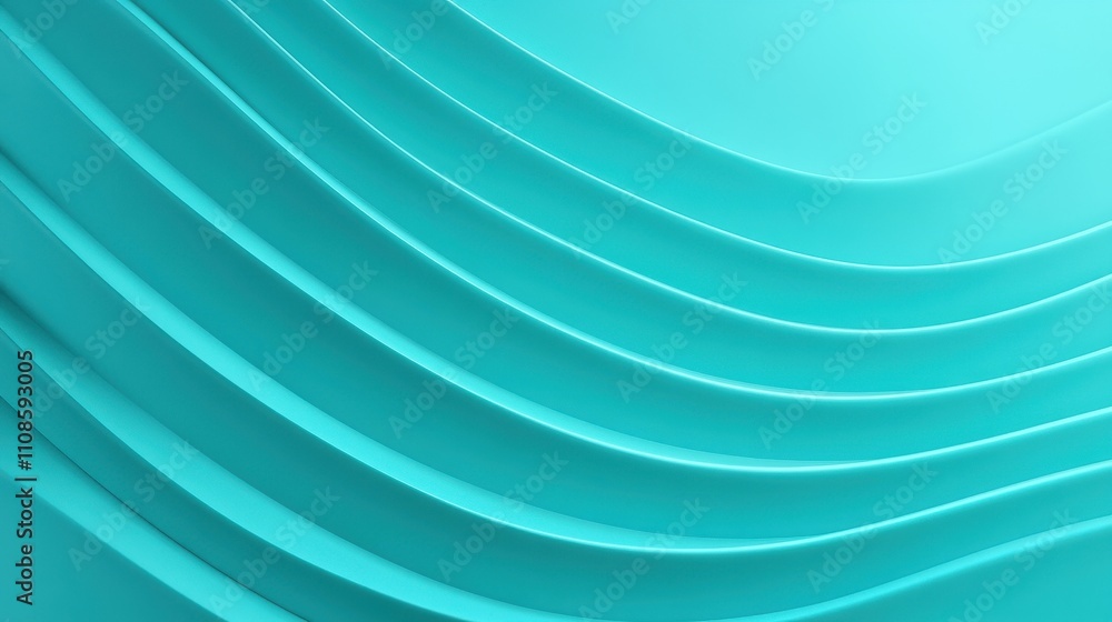 Poster abstract teal blue wavy background 3d rendered curved lines and smooth surface texture for design