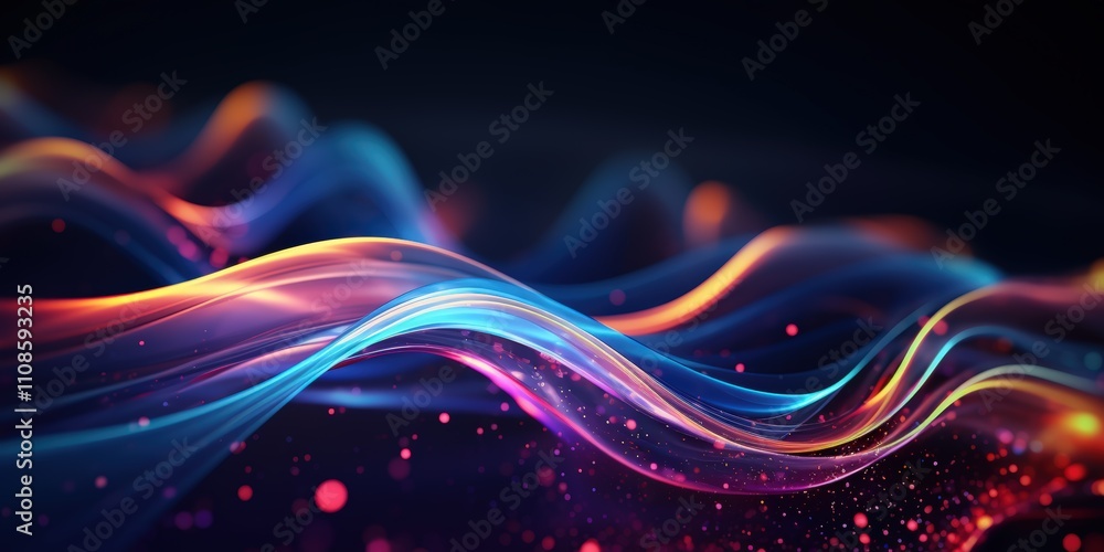 Poster abstract digital background with colorful waves and sparkles in a futuristic style for creative proj
