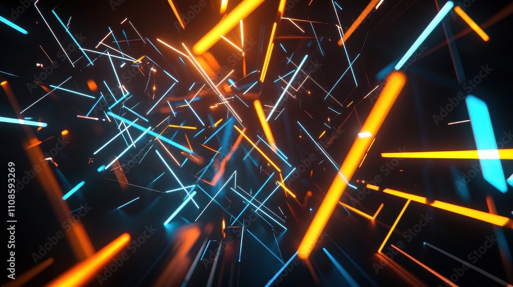Poster abstract 3d render of intersecting neon lines futuristic cyberpunk background with vibrant orange an