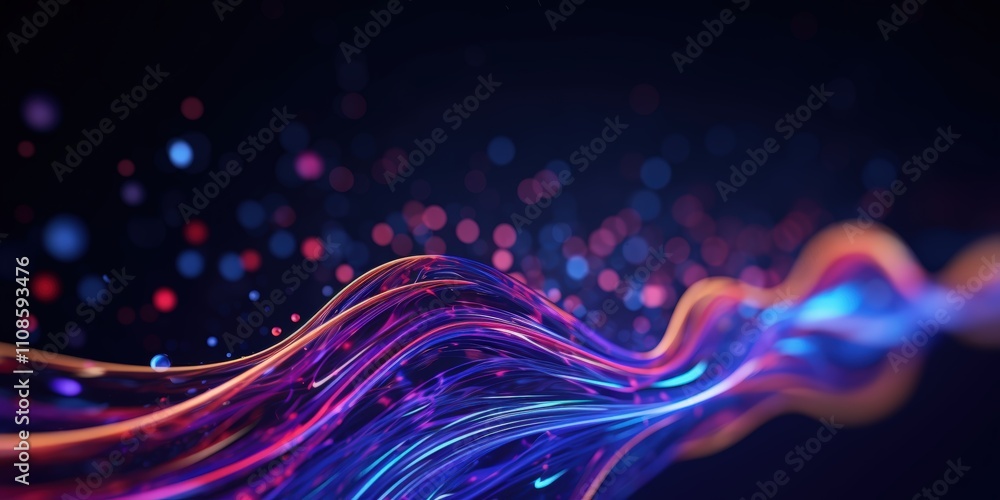 Poster abstract futuristic background with vibrant color waves and bokeh lights in motion for creative visu