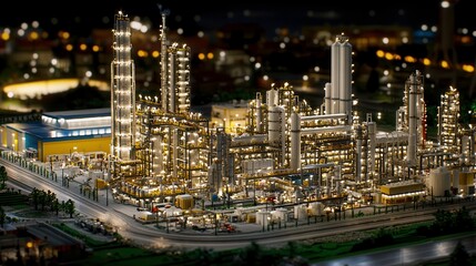 Industrial development in a vibrant cityscape at night dynamic manufacturing environment aerial perspective