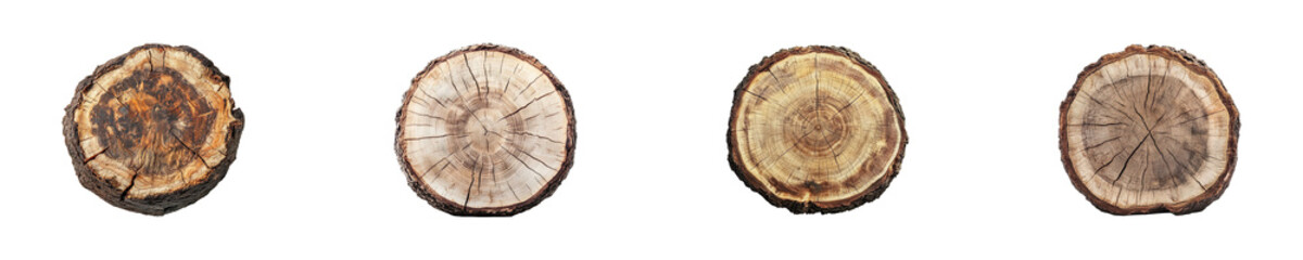 Obraz premium Set of slice tree trunk isolated on transparent background