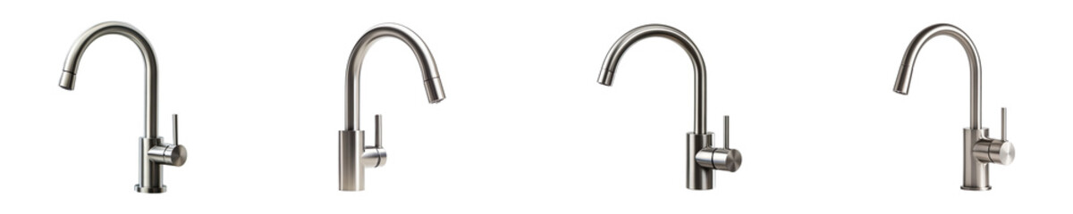 Set of stainless steel faucets isolated on transparent background