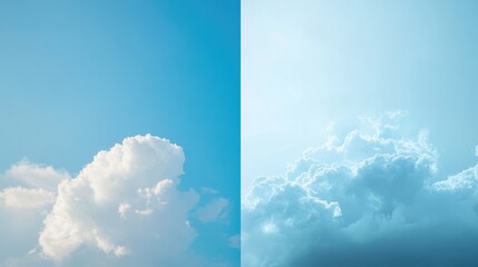 Serene Split-Tone Sky A Dramatic Contrast of Blue Skies and Fluffy Cumulus Clouds - Perfect Background Image