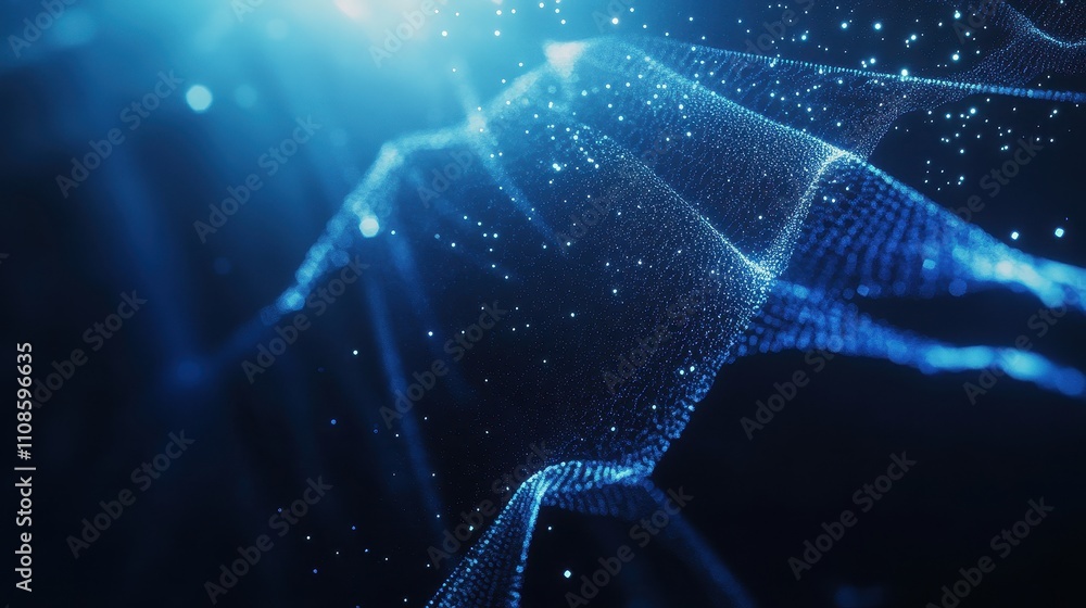 Poster abstract blue particle wave background futuristic digital technology, data flow, and network connect