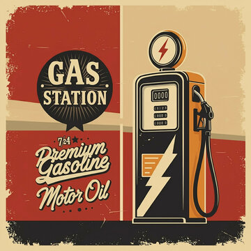 Filling Station Retro Banner. Vintage Filling Station Poster Design