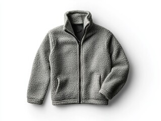 Grey Sherpa Fleece Jacket, Full Zip Mockup, Winter Apparel, Cozy Warm Clothing, Studio Photography on White Background