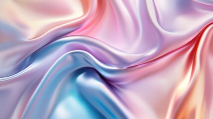 Obraz premium Iridescent Pastel Silk Fabric Texture Soft, Flowing Drapes of Pink, Blue, and Purple Shimmering Satin Material for Elegant Design Backgrounds