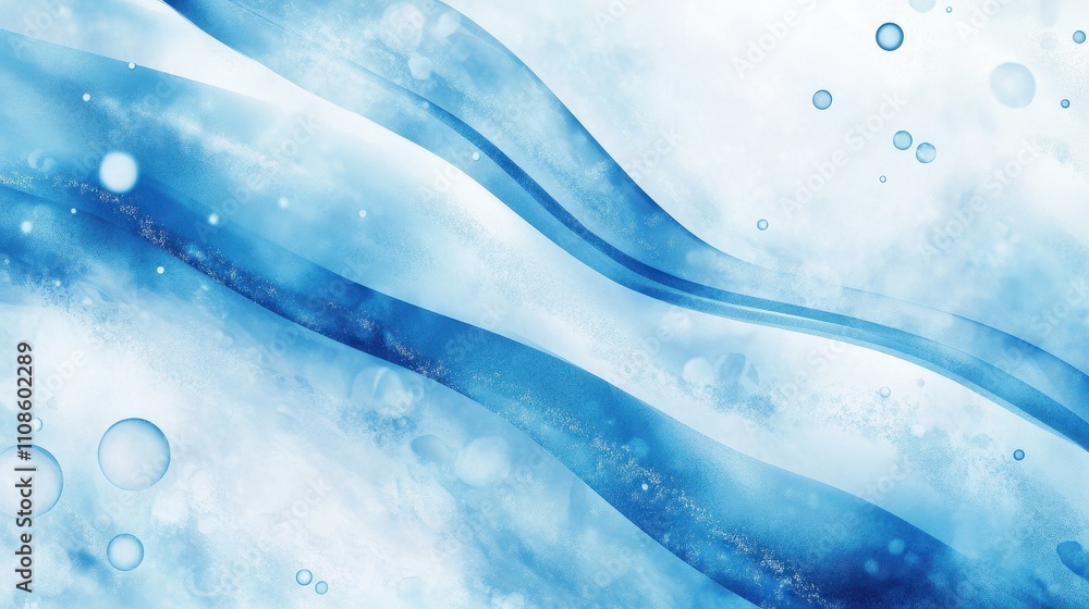 Poster abstract blue watercolor background with bubbles and swirls serene and elegant design for print and 