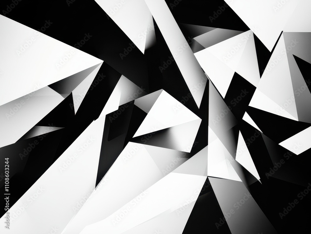Poster abstract black and white geometric background 3d rendered polygonal texture with sharp triangles and