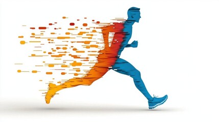 A photostock of a colorful silhouette of a runner mid-stride, symbolizing energy, health, and fitness. High Quality