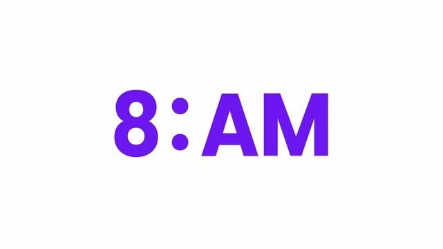 8 AM Animated Text. Alpha matte with transparent background 4K resolution.