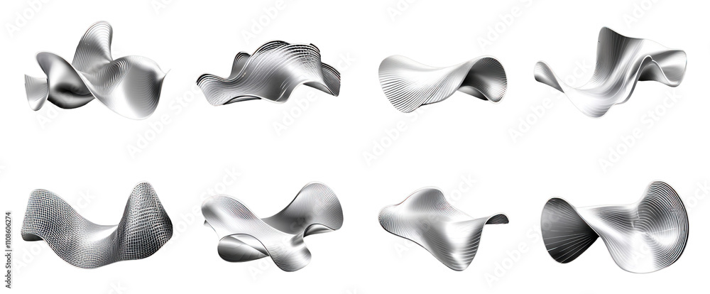 Poster abstract silver 3d shapes flowing metallic forms modern design elements