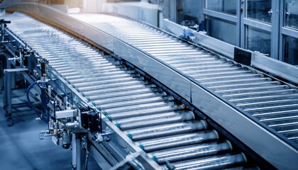 Obraz premium 자동화된 생산 라인 위에서 움직이는 컨베이어 벨트와 제품들의 윤곽