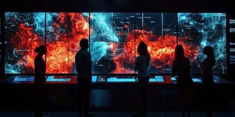 Cutting-edge sensor hub visualizing human and environmental data integration, glowing interfaces, and dynamic displays of biological insights