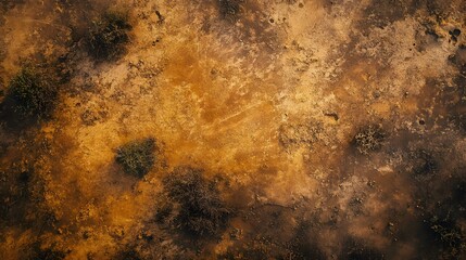 Aerial View of Dry Desert Landscape with Sparse Vegetation