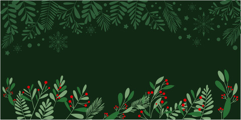 Winter green and red berries decoration Christmas decoration illustration. Merry Christmas illustration decoration with natural elements. Vector illustration.