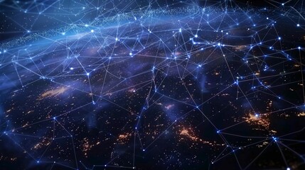 A zoomedout view of a blockchain network with vast and intricate webs of connections spanning continents and beyond.