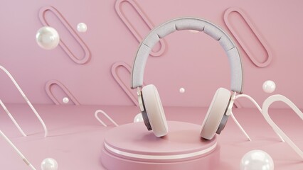 Realistic 3D headphone model with a stylish podium, perfect for product advertising, branding, e-commerce, and presentations. High-quality, photo-realistic textures with professional lighting setups.