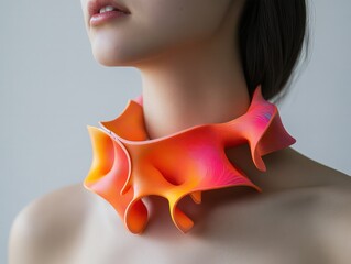 Wearable bio-sensor prototype inspired by nature, organic shapes blending with high-tech materials, vibrant colors and sleek design