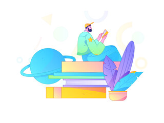 Character reading quietly vector concept operation hand drawn illustration
