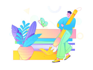 Fototapeta premium Character reading quietly vector concept operation hand drawn illustration 