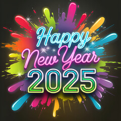 Happy New Year 2025 festive neon style