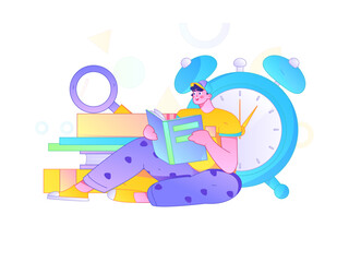 Fototapeta premium Character reading quietly vector concept operation hand drawn illustration 