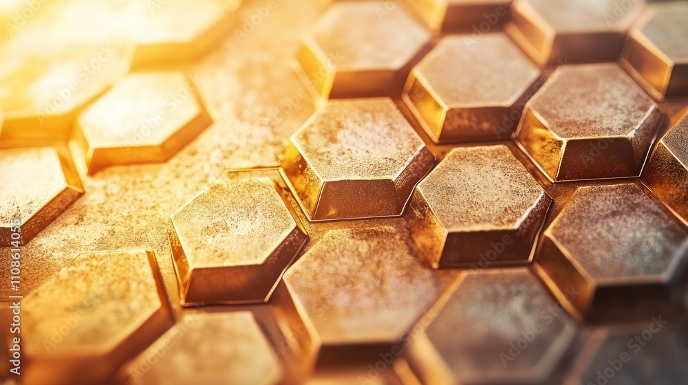 Poster Golden Hexagonal Geometric Pattern Abstract Background