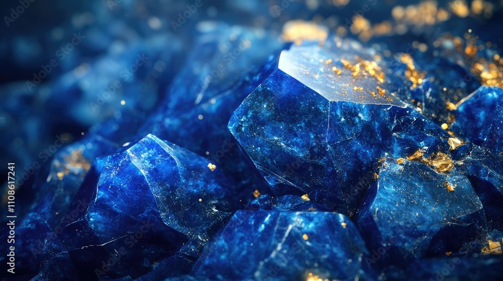 Poster a smooth, blue lapis lazuli background filled with vibrant blues and golden hues, providing space fo