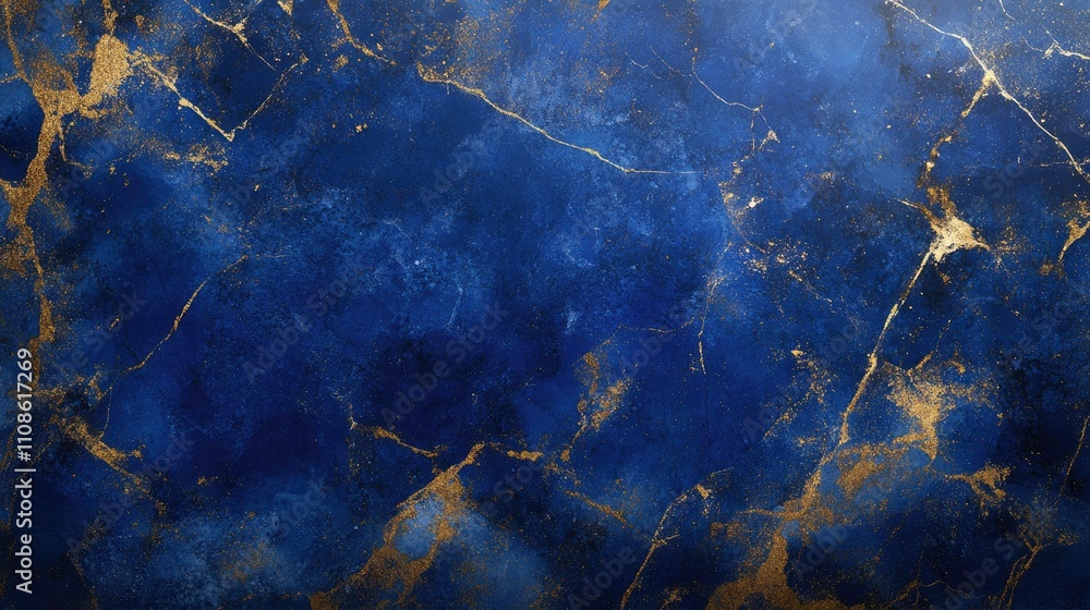 Poster a smooth, blue lapis lazuli background filled with vibrant blues and golden hues, providing space fo