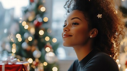 A female leader planning strategies with a festive Christmas vibe in the office