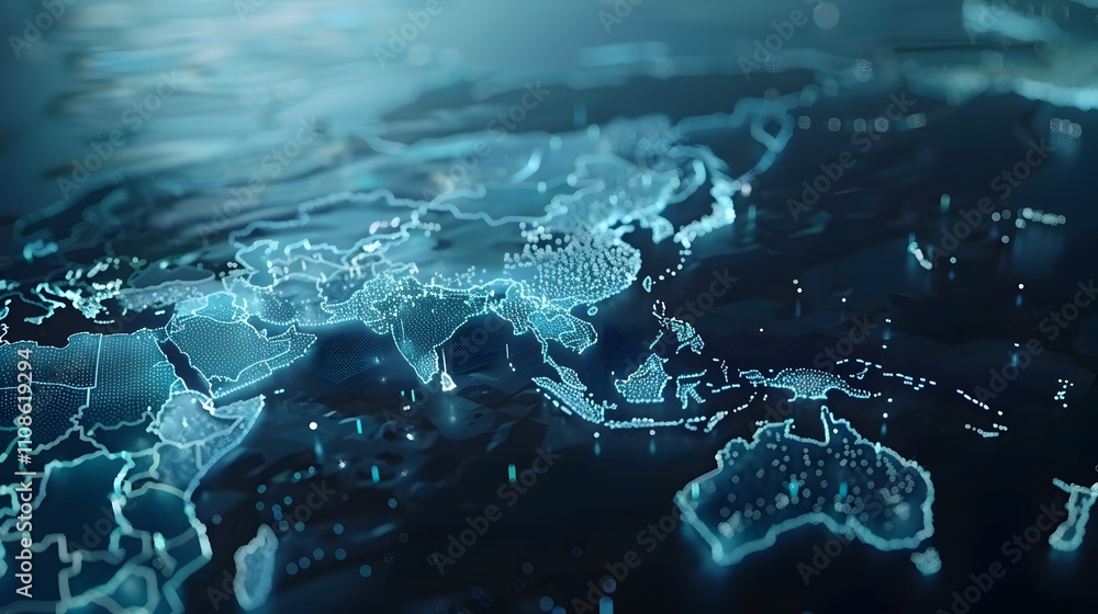 Poster global network digital world map showing connections
