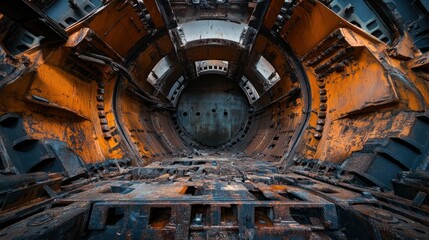 Obraz premium Rusted Metal Interior of a Large Industrial Machine