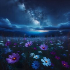 Ethereal Meadow Under Starry Skies