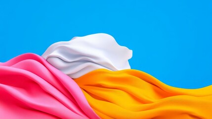 Obraz premium Abstract Color Play: Vibrant, flowing layers of pink, orange and white fabric dance against a striking blue backdrop, creating a dynamic.
