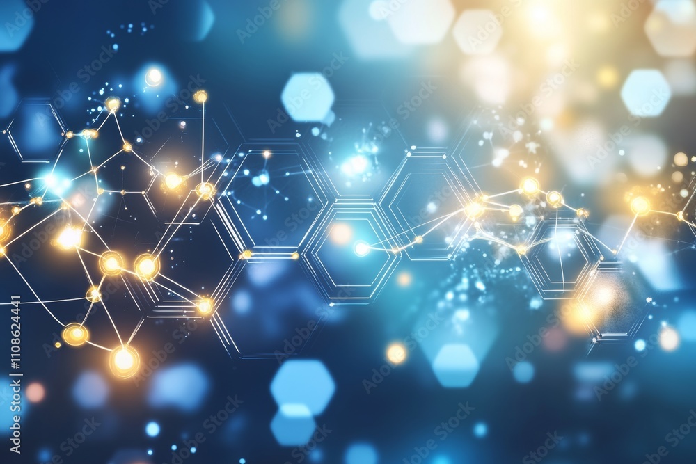 Poster abstract science and technology concept illustrated using hexagonal elements. a polygonal geometric 