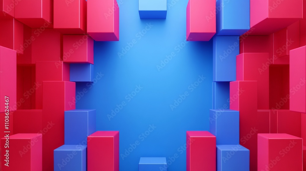 Poster abstract 3d cube frame: a vibrant and modern composition featuring a frame of contrasting pink and b