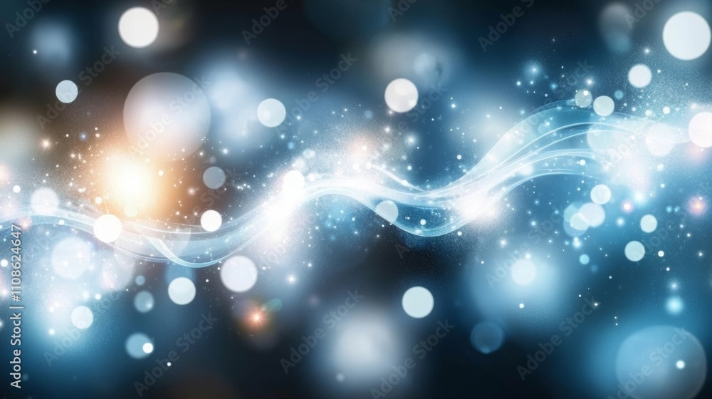 Poster a blue background featuring a digital signature made of white light wave particles, accompanied by s