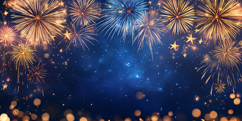 Fototapeta premium Amazing colorful display of fireworks on black backgound
